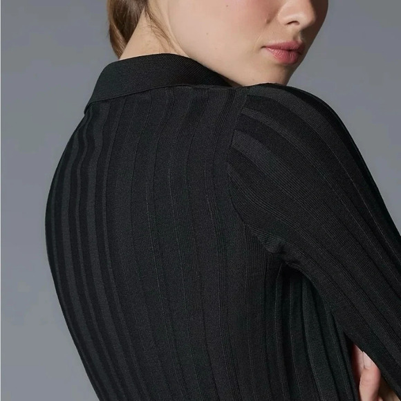 Maeve for Anthropologie Women’s Black Ribbed V-Neck Polo Sweater Size L - Picture 4 of 12